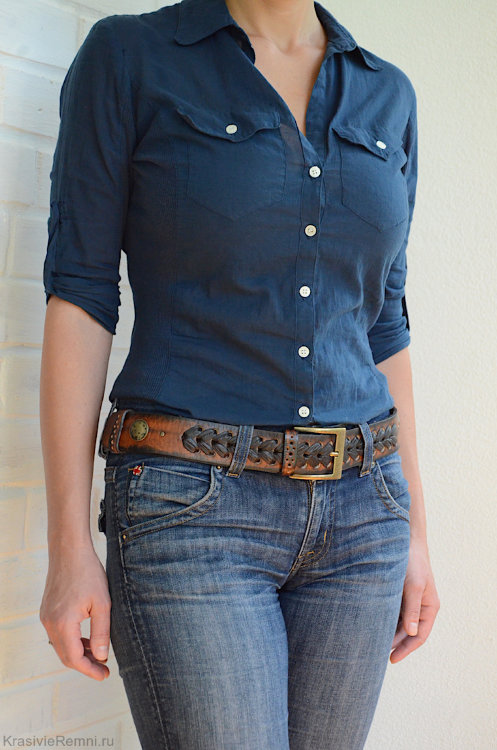 Женский ремень для джинс в "Ковбойском стиле". Терракотово-коричневый. 